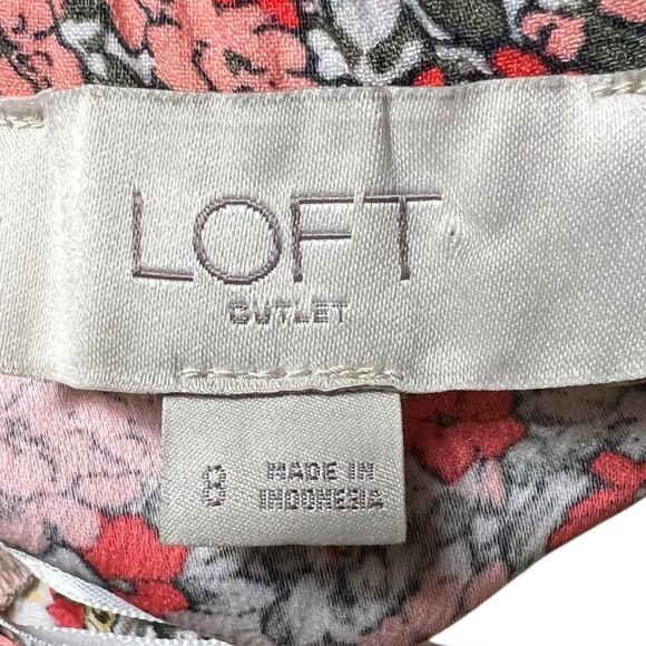 LOFT Outlet Petite Red Floral Off Shoulder Elastic Waist Dress Size 8 - Picture 9 of 9